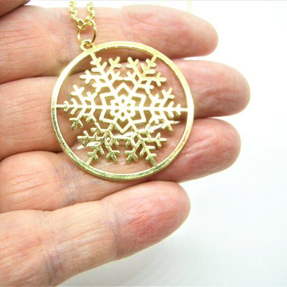 Gold Chrome Laser-cut Snowflake Necklace - Picture 2 of 5